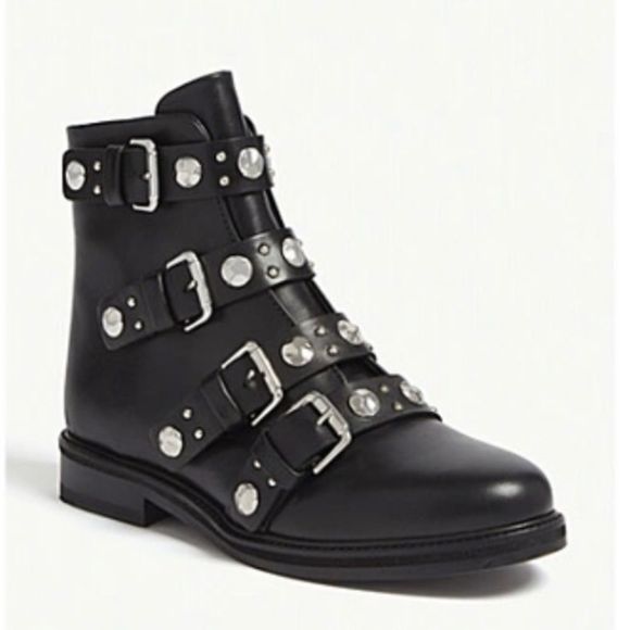 MAJE NEW Fortuna Leather Studded Black Combat Boots Womens Size 6